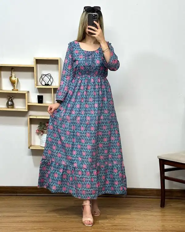 مدل لباس بلند خانگی با پارچه خنک گلدار بسیار شیک و ساده